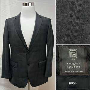 HUGO BOSS Charcoal Gray Plaid 2-Button Double Vented 38R James3 Blazer Jacket